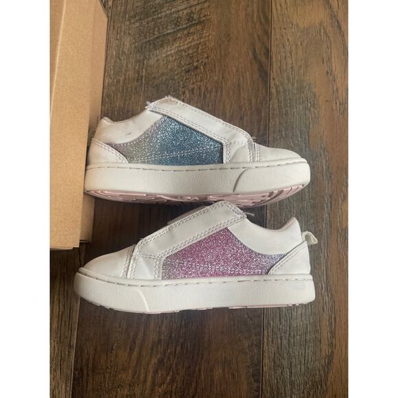 UGG T Rennon Low Toddler Sneakers in White Leather w/Rainbow Glitter (8T/EU25) - Picture 3 of 8